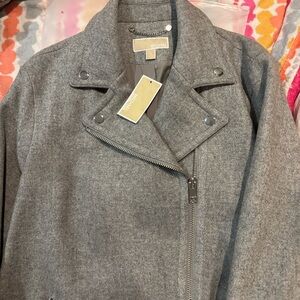 Michael Kors Charcoal Grey Wool-Blend Asymmetrical Zip Coat